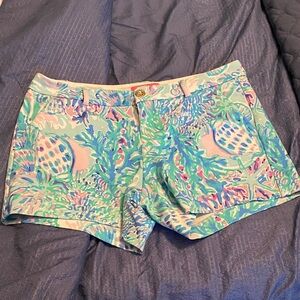 Lilly Pulitzer High Waist Shorts in Blue and Pink